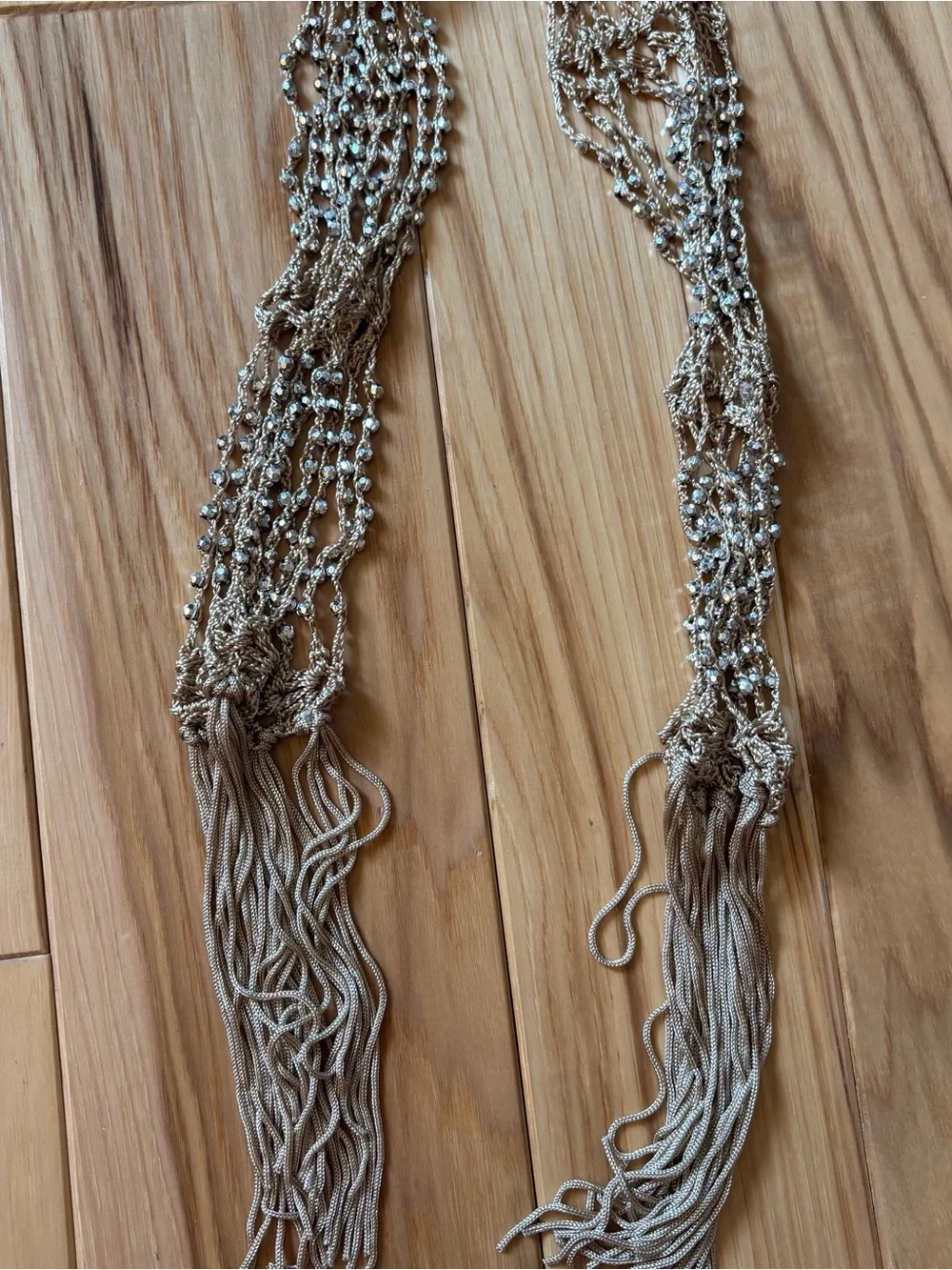 Y2K Boho Tan Silver Embellished Tie Belt or Necklace